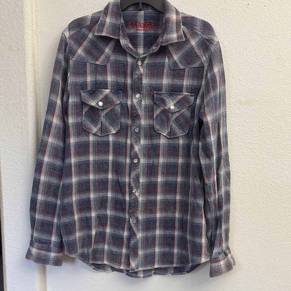 Cuadra Men's Blue Plaid Casual Button Down Shirt